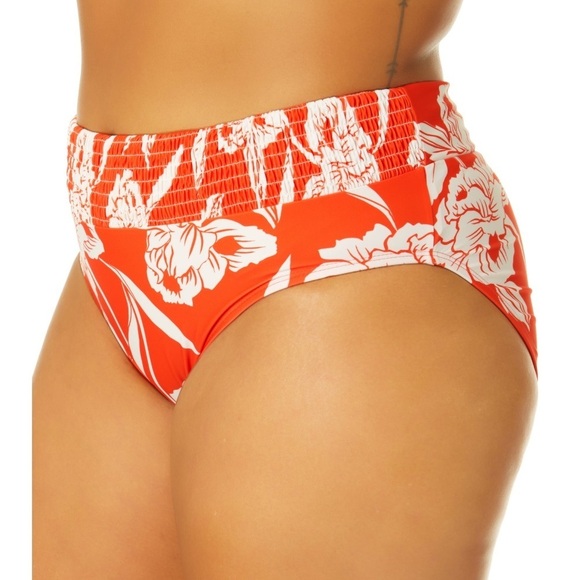 Women's Plus Size Mid Rise Smocked Swim Bottoms - Picture 4 of 5